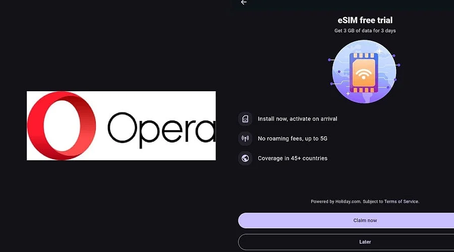 Opera Launches Free 3-Day 3GB eSIM Service in 47 Countries